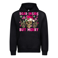 Black Dead inside but merry pink Christmas skeleton Urban Hoodie - NancyCooperArtShop