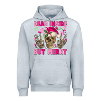 Heather Grey Dead inside but merry pink Christmas skeleton Urban Hoodie - NancyCooperArtShop