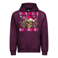 Mauve Wine Dead inside but merry pink Christmas skeleton Urban Hoodie - NancyCooperArtShop