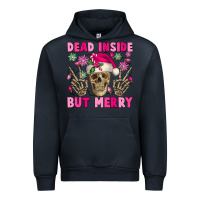 Navy Dead inside but merry pink Christmas skeleton Urban Hoodie - NancyCooperArtShop