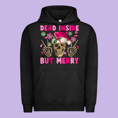 Dead Inside But Merry Pink Christmas Skeleton Urban Hoodie Designed By Nancycooperartshop