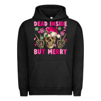 Pigment Black Dead inside but merry pink Christmas skeleton Urban Hoodie - NancyCooperArtShop