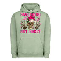 Pigment Oil Green Dead inside but merry pink Christmas skeleton Urban Hoodie - NancyCooperArtShop