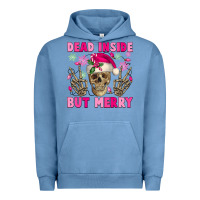 Pigment Pebble Blue Dead inside but merry pink Christmas skeleton Urban Hoodie - NancyCooperArtShop