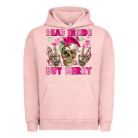 Pigment Salmon Dead inside but merry pink Christmas skeleton Urban Hoodie - NancyCooperArtShop