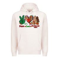 Pale Pink peace love Christmas cakes Premium Hoodie - AdoDesignShop