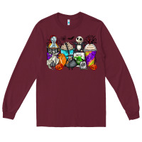 Burgundy halloween cartoon characters coffee cups Long Sleeve Tee - Zillion Design Studio
