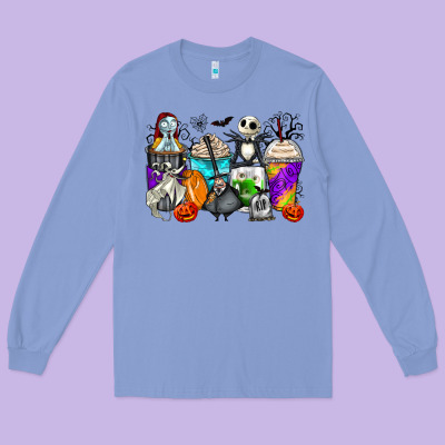 Halloween Cartoon Characters Coffee Cups Long Sleeve Tee Designed By Zillion Design Studio