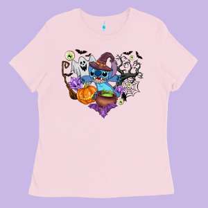 Stitch Heart Halloween Ladies Tee Designed By Adodesignshop