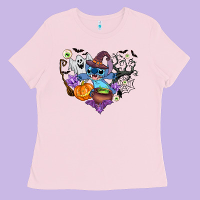 Stitch Heart Halloween Ladies Tee Designed By Adodesignshop