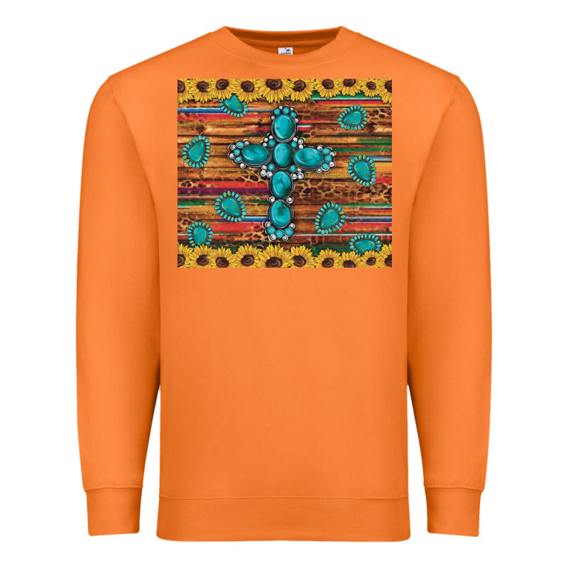 Western Gemstone Cross Sunflowers Leopard Serape Glitter Wooden Tumble Premium Sweatshirt by Artiststas | Teevron