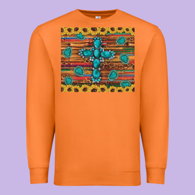 Western Gemstone Cross Sunflowers Leopard Serape Glitter Wooden Tumble Premium Sweatshirt Designed By Artiststas