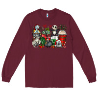 Burgundy Christmas cartoon characters coffee cups Long Sleeve Tee - Zillion Design Studio