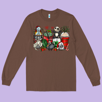 Christmas Cartoon Characters Coffee Cups Long Sleeve Tee Designed By Zillion Design Studio