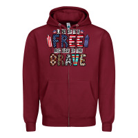 Burgundy land of the beacause of the brave Zipper Hoodie - CowhideDigitalArt