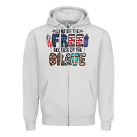 Dove Grey land of the beacause of the brave Zipper Hoodie - CowhideDigitalArt