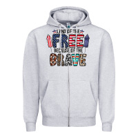 Heather Grey land of the beacause of the brave Zipper Hoodie - CowhideDigitalArt