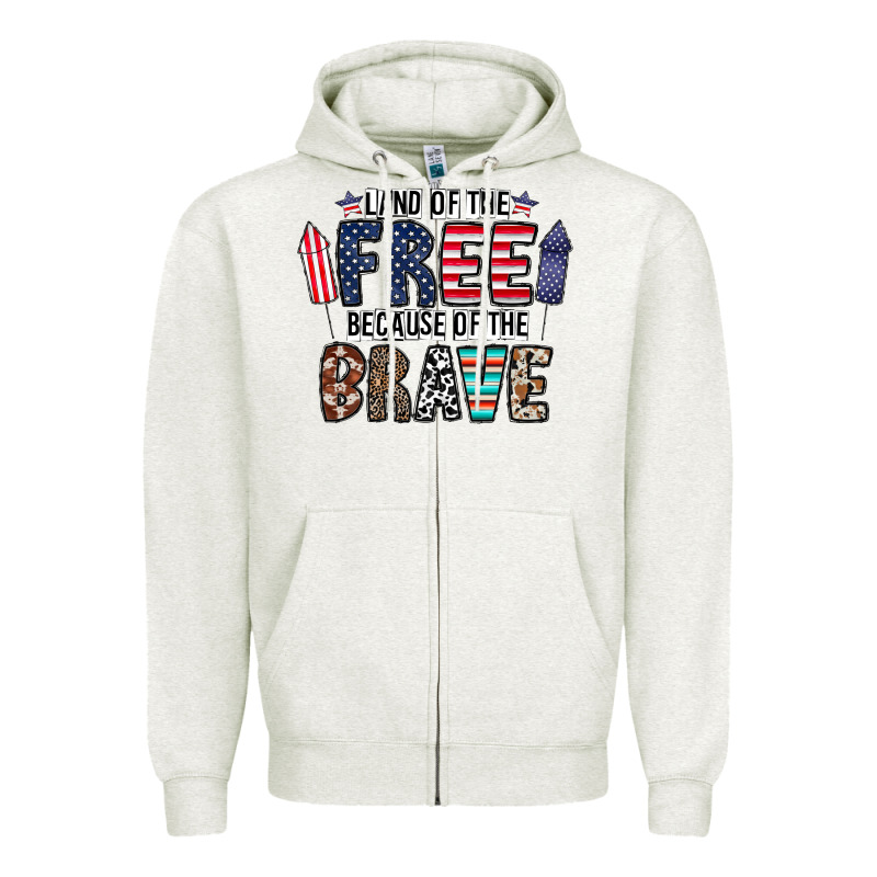 Land Of The Beacause Of The Brave Zipper Hoodie by CowhideDigitalArt | Teevron