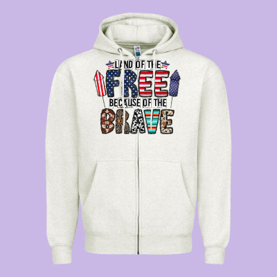 Land Of The Beacause Of The Brave Zipper Hoodie Designed By Cowhidedigitalart