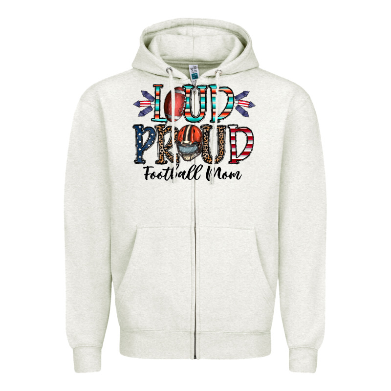 Loud Proud Football Mom Zipper Hoodie by CowhideDigitalArt | Teevron