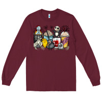 Burgundy cartoon characters coffee cups Long Sleeve Tee - Zillion Design Studio
