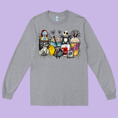 Cartoon Characters Coffee Cups Long Sleeve Tee Designed By Zillion Design Studio