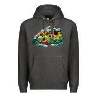 Charcoal Heather Kentucky map sunflower cactus serape Premium Hoodie - RanaPortraitStore