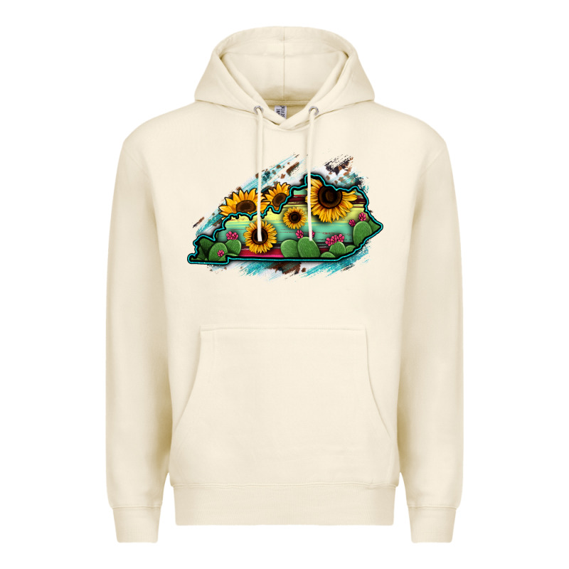 Kentucky Map Sunflower Cactus Serape Premium Hoodie by RanaPortraitStore | Teevron