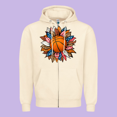 Basketball Sunflower Zipper Hoodie Designed By Hra Design Shop