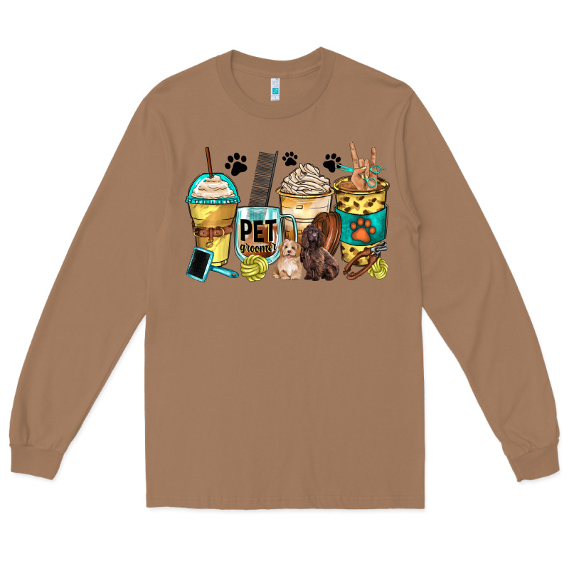 Pet Groomer Coffee Cups Long Sleeve Tee by Zillion Design Studio | Teevron