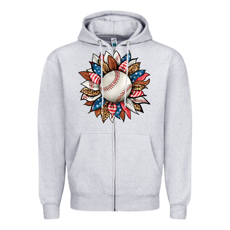 Baseball Sunflower Zipper Hoodie by HRA Design Shop | Teevron