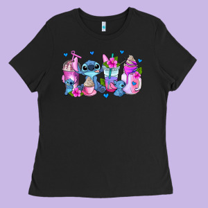 Stitch Coffee Cups Ladies Tee Designed By Adodesignshop