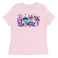 Bubblegum Pink stitch coffee cups Ladies Tee - AdoDesignShop