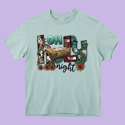 Oh Holy Night Heavy Core Tee Designed By Cowhidedigitalart