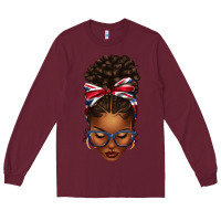 Burgundy union jack flag afro messy bun Long Sleeve Tee - texasbilliewilder