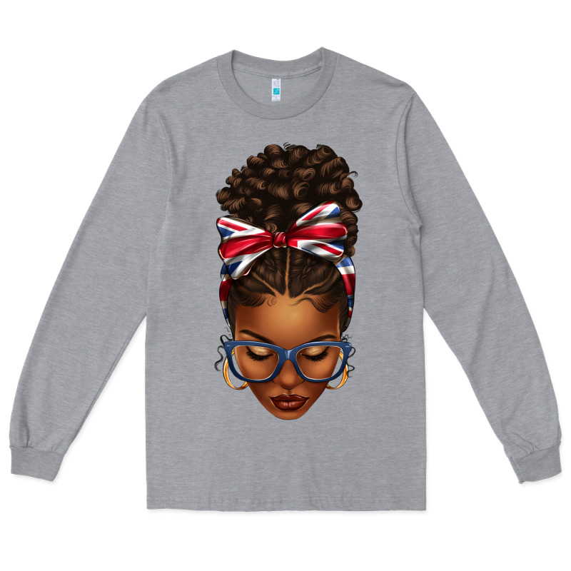Union Jack Flag Afro Messy Bun Long Sleeve Tee by texasbilliewilder | Teevron