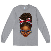 Heather Grey union jack flag afro messy bun Long Sleeve Tee - texasbilliewilder
