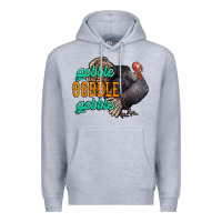 Heather Grey Thanksgiving turkey gobble gobble Premium Hoodie - NancyCooperArtShop