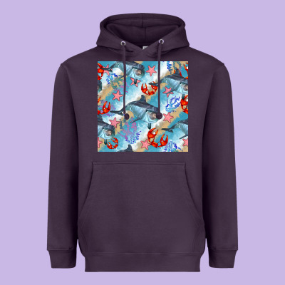Dolphin And Crab Seamless Pattern Heavyweight Hoodie Designed By Bundleandbundleshop