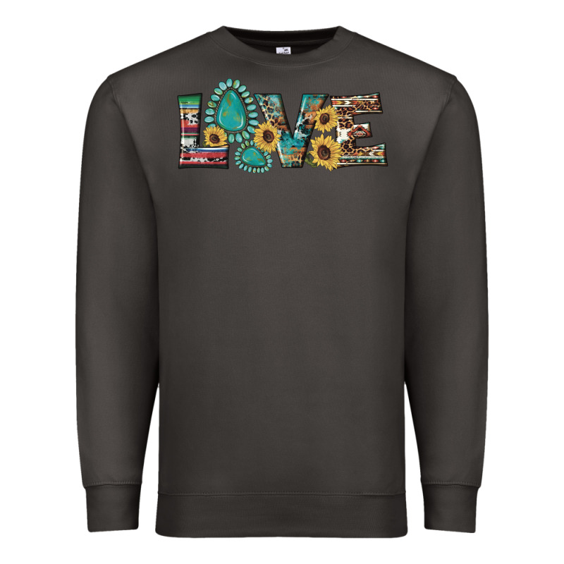 Western Gemstone Sunflowers Serape Leopard Turquoise Love Premium Sweatshirt by Artiststas | Teevron