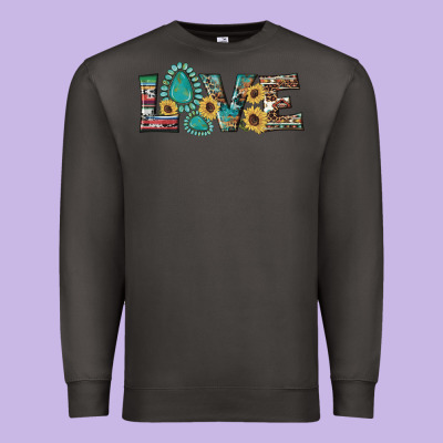 Western Gemstone Sunflowers Serape Leopard Turquoise Love Premium Sweatshirt Designed By Artiststas
