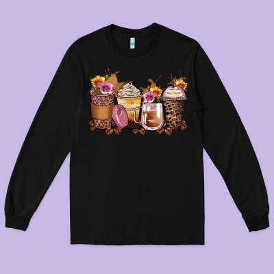 Leopard Rose Glitter Flowers Coffee Cups Long Sleeve Tee Designed By Zillion Design Studio