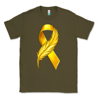 Army Green Childhood Cancer Ribbon with Feather Classic Tee - texasbilliewilder