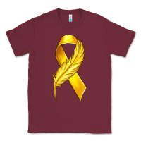 Burgundy Childhood Cancer Ribbon with Feather Classic Tee - texasbilliewilder