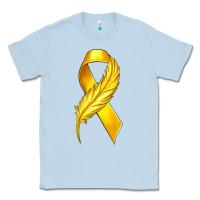 Dusty Blue Childhood Cancer Ribbon with Feather Classic Tee - texasbilliewilder