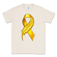 Natural Childhood Cancer Ribbon with Feather Classic Tee - texasbilliewilder