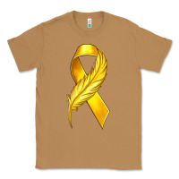 Toasted Coconut Childhood Cancer Ribbon with Feather Classic Tee - texasbilliewilder