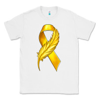 White Childhood Cancer Ribbon with Feather Classic Tee - texasbilliewilder