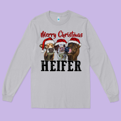 Merry Christmas Heifer Long Sleeve Tee Designed By Ranaportraitstore