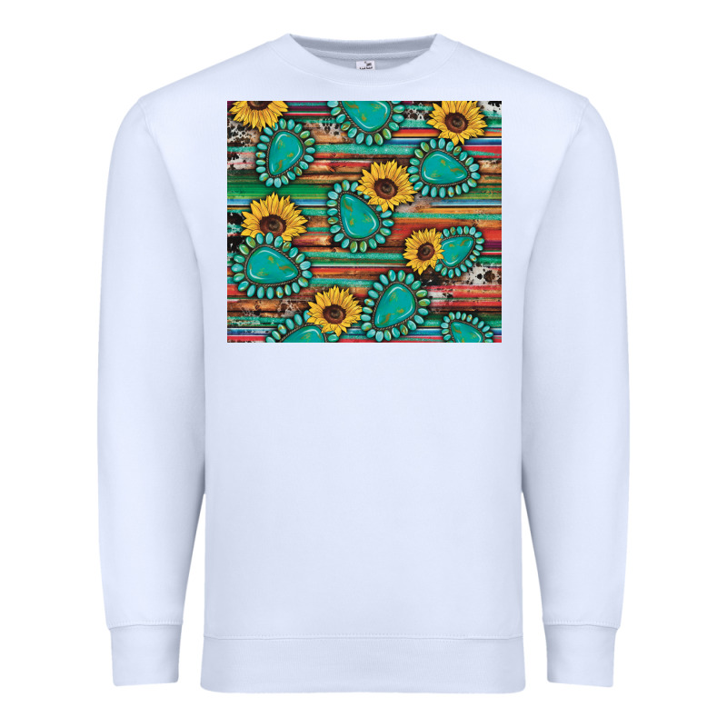 Western Gemstone Sunflowers Serape Cowhide Glitter Wooden Premium Sweatshirt by Artiststas | Teevron